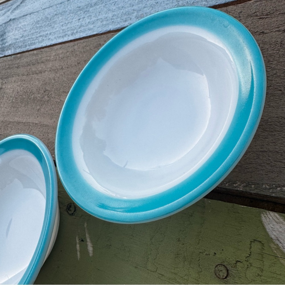 Pyrex Turquoise Band Rim Soup / Salad Bowls set of 2 - Picture 4 of 11